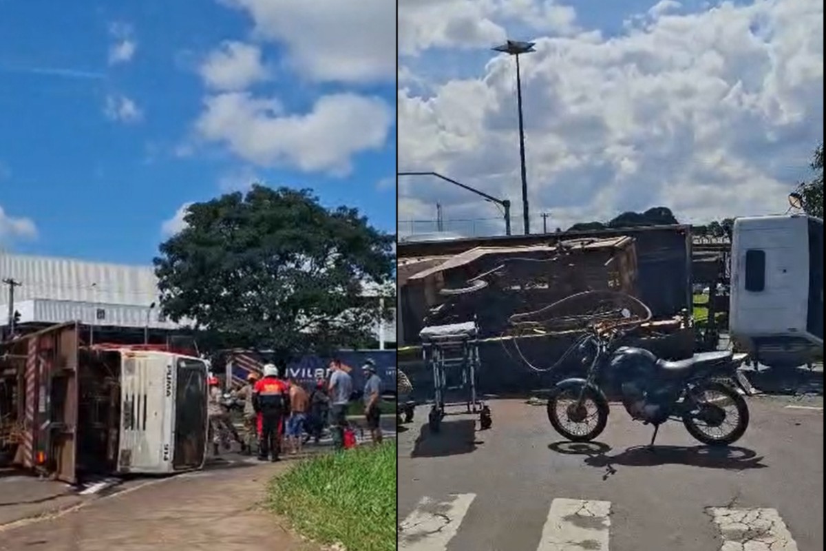 Caminhão guincho tomba em rotatória e causa congestionamento em Campo Grande; veja vídeo