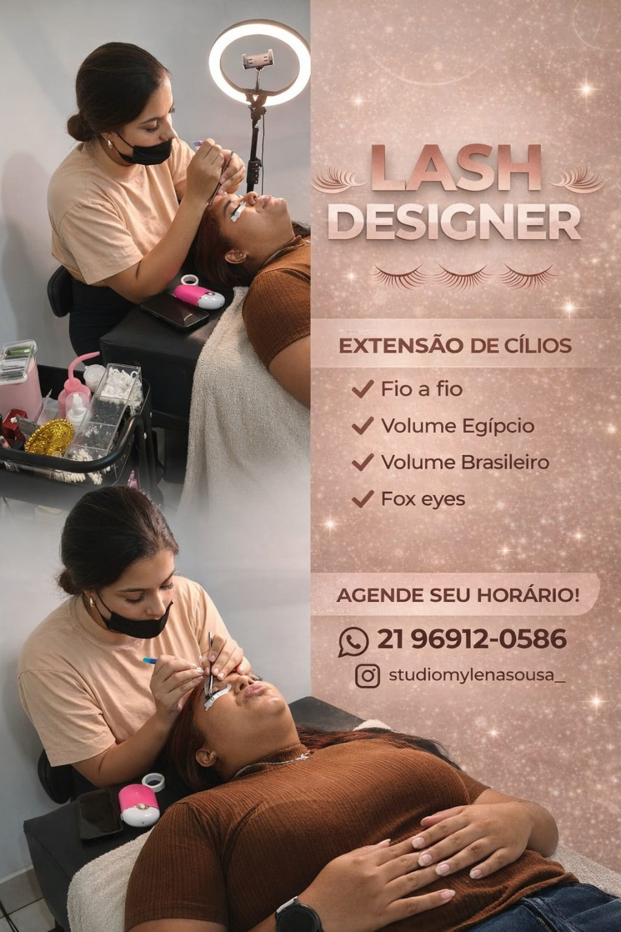 Beleza em destaque: Studio Mylena Sousa oferece serviços especializados em extensão de cílios.